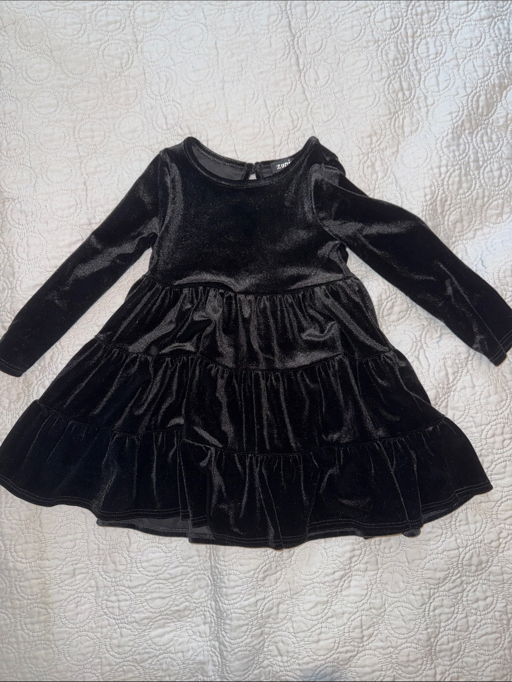 Zunie Black Velvet Tiered Long-Sleeve Dress for Girls